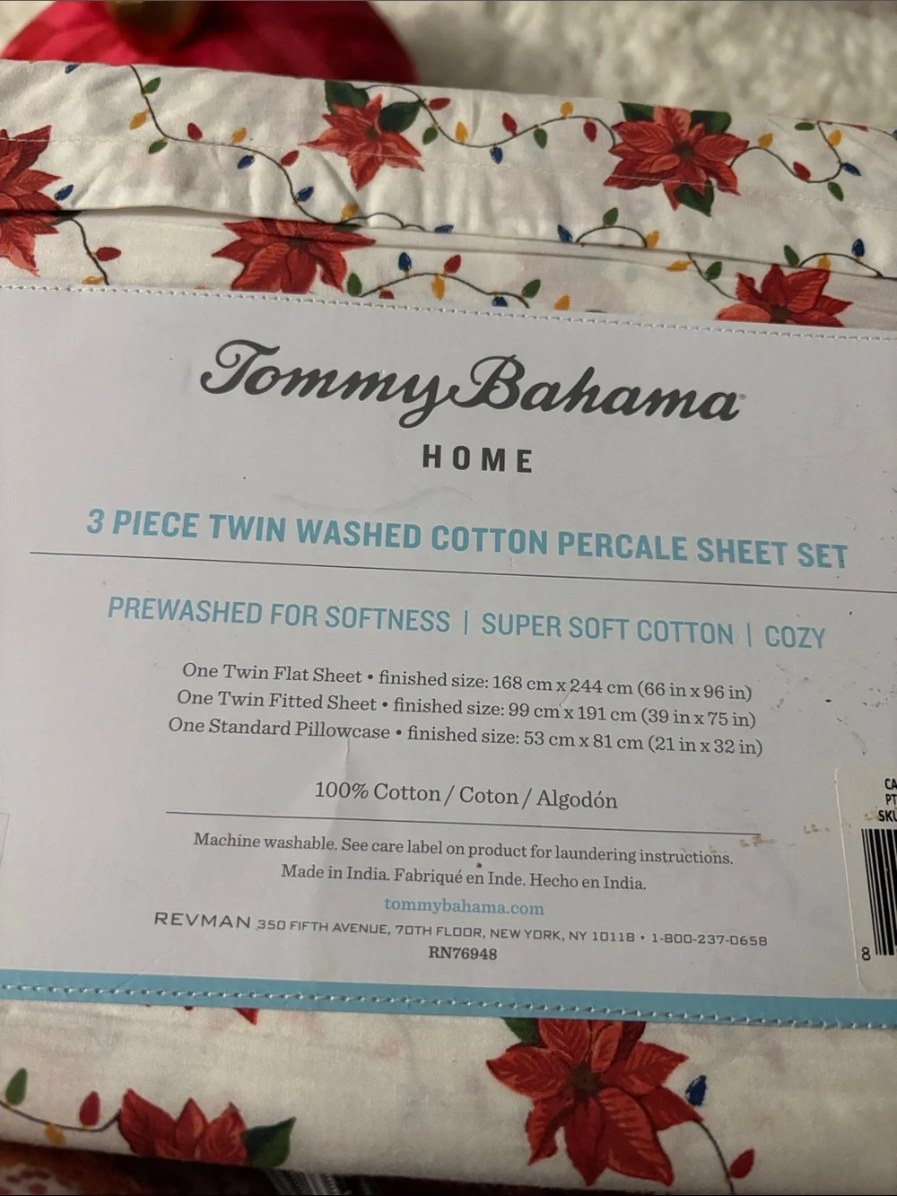 Tommy Bahama Twin-Size Red Poinsettia Cotton Christmas  Sheet Set